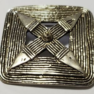 OOAK Estate Hand Engraved Signed Sterling African Tribal Shield Brooch Pin